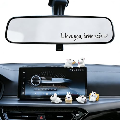 BoAn Cute Bulldog Car Accessories Set Car Dashboard Interior Decorations 6 Mini Bulldog Figurines with Drive Safe Rearview Mirror Stickers Sweet Car Decor Gift for Women Men - Image 1
