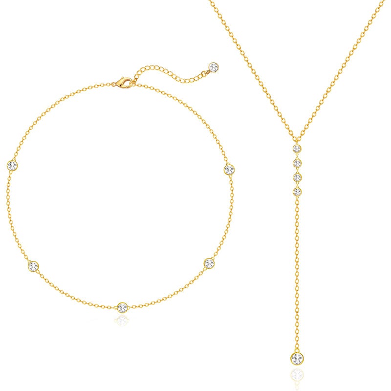 Zeffy Long Gold Necklace for Women- Dainty 14k Gold Plated Teardrop Drop Lariat Necklace Trendy Layered Simple CZ Y-Shaped Body Chain Stack Wedding Prom Dangle Statement Necklace Jewelry Gifts - Image 1