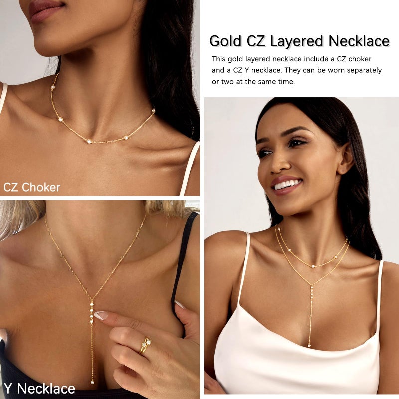 Zeffy Long Gold Necklace for Women- Dainty 14k Gold Plated Teardrop Drop Lariat Necklace Trendy Layered Simple CZ Y-Shaped Body Chain Stack Wedding Prom Dangle Statement Necklace Jewelry Gifts - Image 4