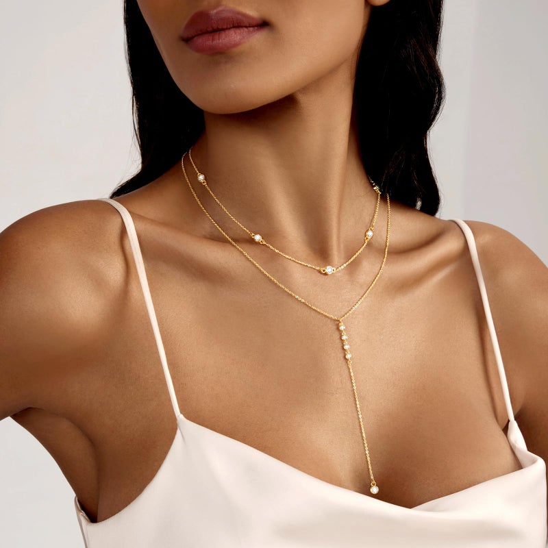 Zeffy Long Gold Necklace for Women- Dainty 14k Gold Plated Teardrop Drop Lariat Necklace Trendy Layered Simple CZ Y-Shaped Body Chain Stack Wedding Prom Dangle Statement Necklace Jewelry Gifts - Image 5