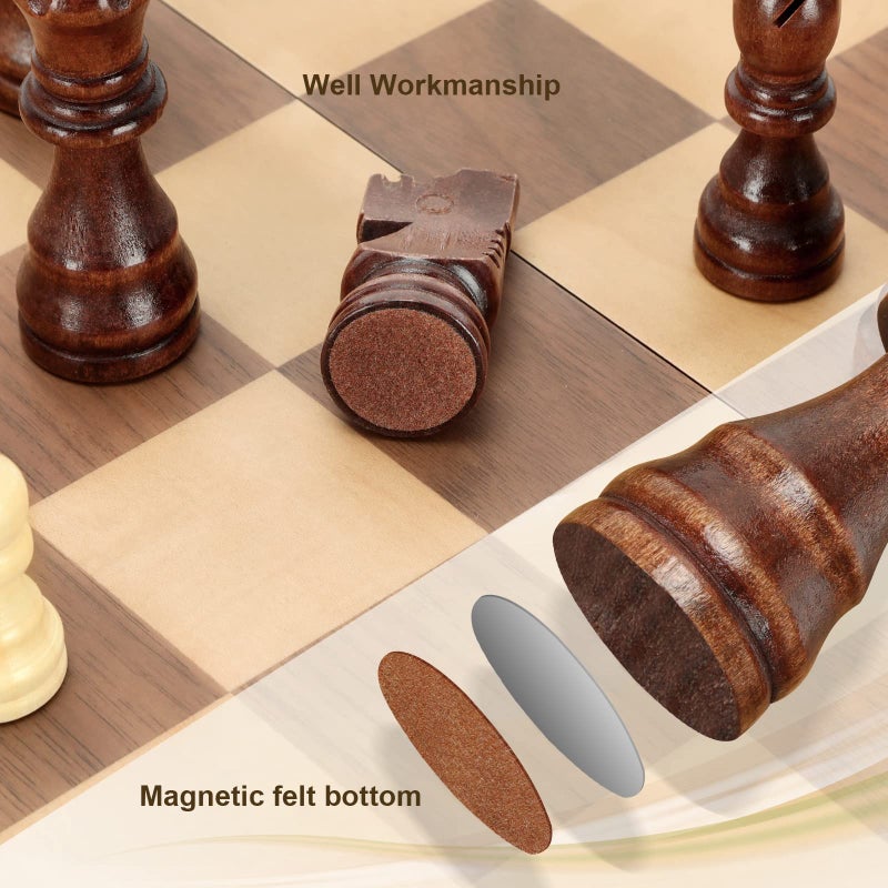 Hurdaos Magnetic Wooden Chess Set for Adults Kids 17'' Chess Board with Handmade Pieces, Folding Portable Travel Unique Chess Sets Game for Tournament Professional Beginner - Image 5