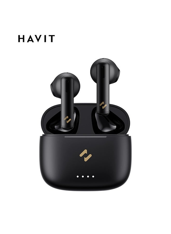 havit Semi In-Ear Earphones Wireless Earbuds，BT Headset With Power Box，Wireless Bluetooth Earbuds Black  - Image 1