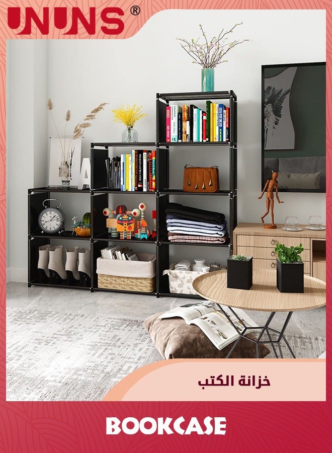 UNUNS Bookcase,9 Cube Closet Storage Organizer Bookshelf,DIY Storage Organizer Closet Shelf,Clothes Storage For Living Room,Study Room,Bedroom,Black - Image 4