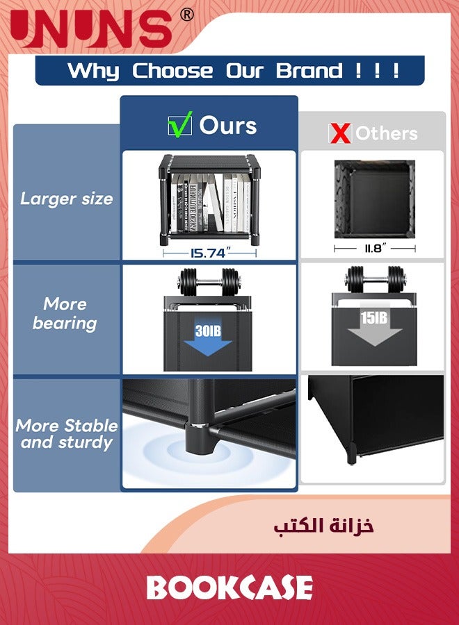 UNUNS Bookcase,9 Cube Closet Storage Organizer Bookshelf,DIY Storage Organizer Closet Shelf,Clothes Storage For Living Room,Study Room,Bedroom,Black - Image 3