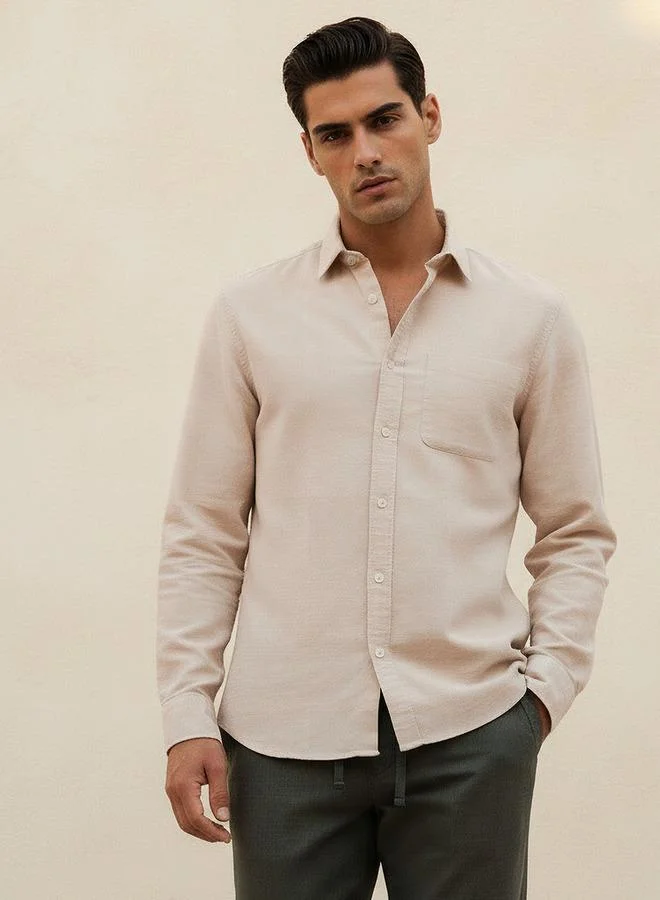 سبلاش فيڤ Men Regular Fit Collared Button Down Long Sleeves Linen Blend Shirt