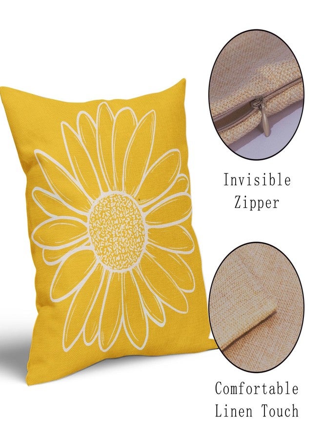 aportt Spring Summer Daisy Flowers Pillow Covers 18X18 Inch Yellow Floral Bloom Decorative Pillow Cases Seasonal Modern Cotton Linen Throw Pillows Set of 2 Farmhouse Home Decor for Sofa Couch - Image 2
