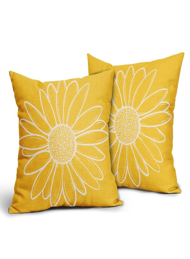 aportt Spring Summer Daisy Flowers Pillow Covers 18X18 Inch Yellow Floral Bloom Decorative Pillow Cases Seasonal Modern Cotton Linen Throw Pillows Set of 2 Farmhouse Home Decor for Sofa Couch - Image 1