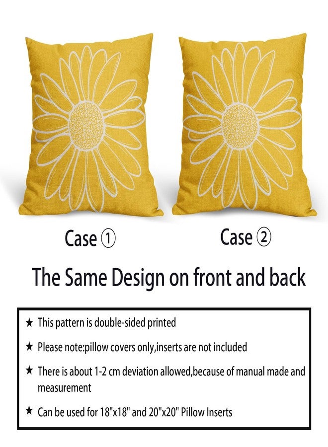 aportt Spring Summer Daisy Flowers Pillow Covers 18X18 Inch Yellow Floral Bloom Decorative Pillow Cases Seasonal Modern Cotton Linen Throw Pillows Set of 2 Farmhouse Home Decor for Sofa Couch - Image 4