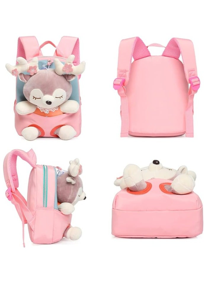 Generic Little Doll Stuffed Animal kids Plush Backpack, Lovely Toddler Backpack, Cartoon Preschool Purse for Kids, Suitable for 2-6 Years Girl Boy (Pink)  - Image 3