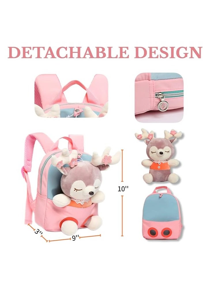 Generic Little Doll Stuffed Animal kids Plush Backpack, Lovely Toddler Backpack, Cartoon Preschool Purse for Kids, Suitable for 2-6 Years Girl Boy (Pink)  - Image 2