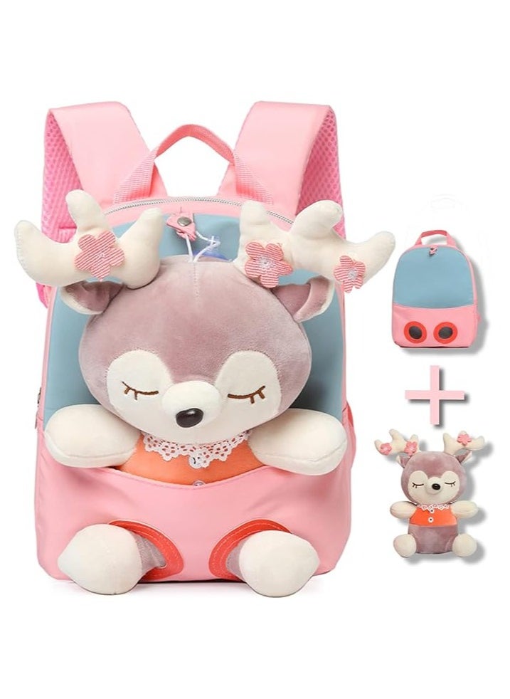 Generic Little Doll Stuffed Animal kids Plush Backpack, Lovely Toddler Backpack, Cartoon Preschool Purse for Kids, Suitable for 2-6 Years Girl Boy (Pink)  - Image 1