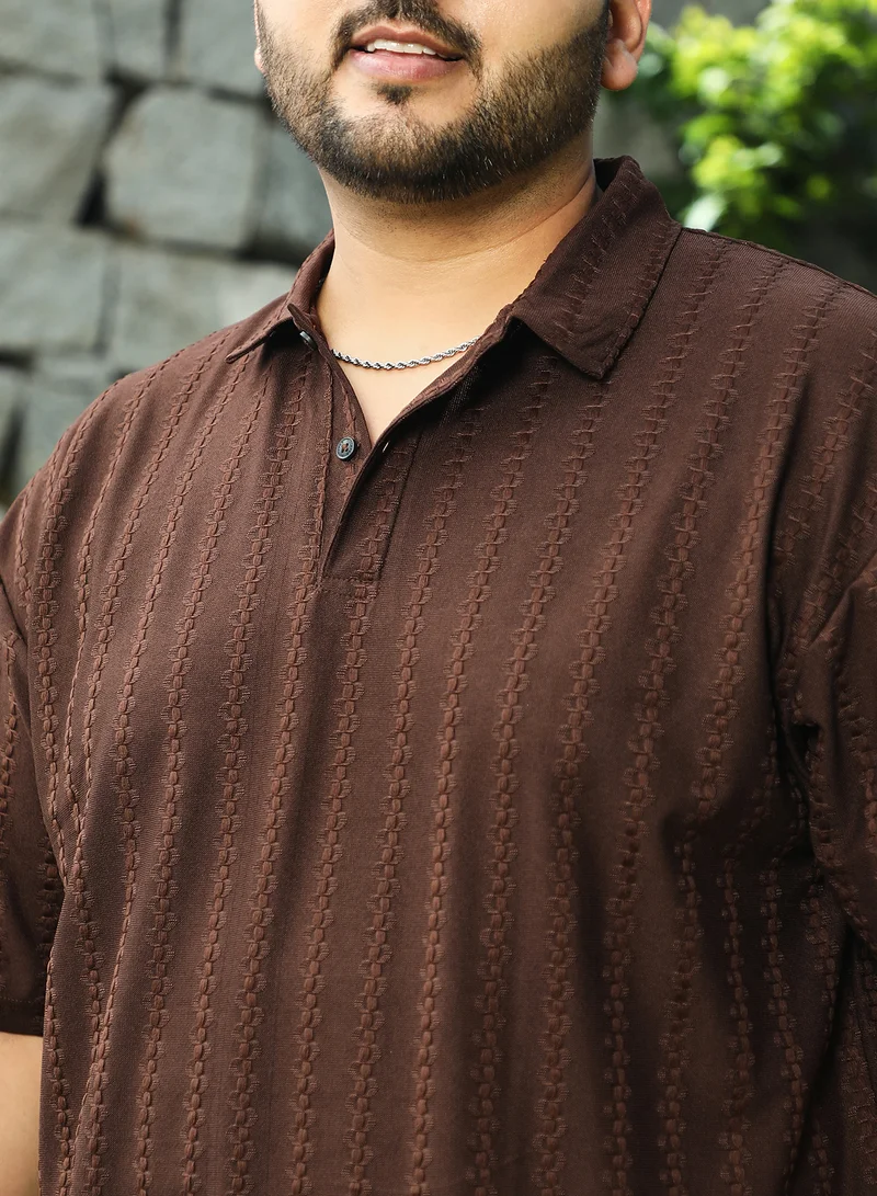 Instafab Plus Men's Mocha Brown Spiralknot-Tactile Polo T-Shirt