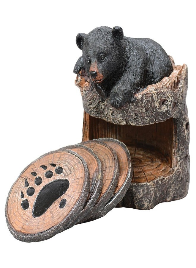 BLACK FOREST DECOR Bear Cub Coaster Set, Polyresin, 4 1/4" Dia. x 5" H