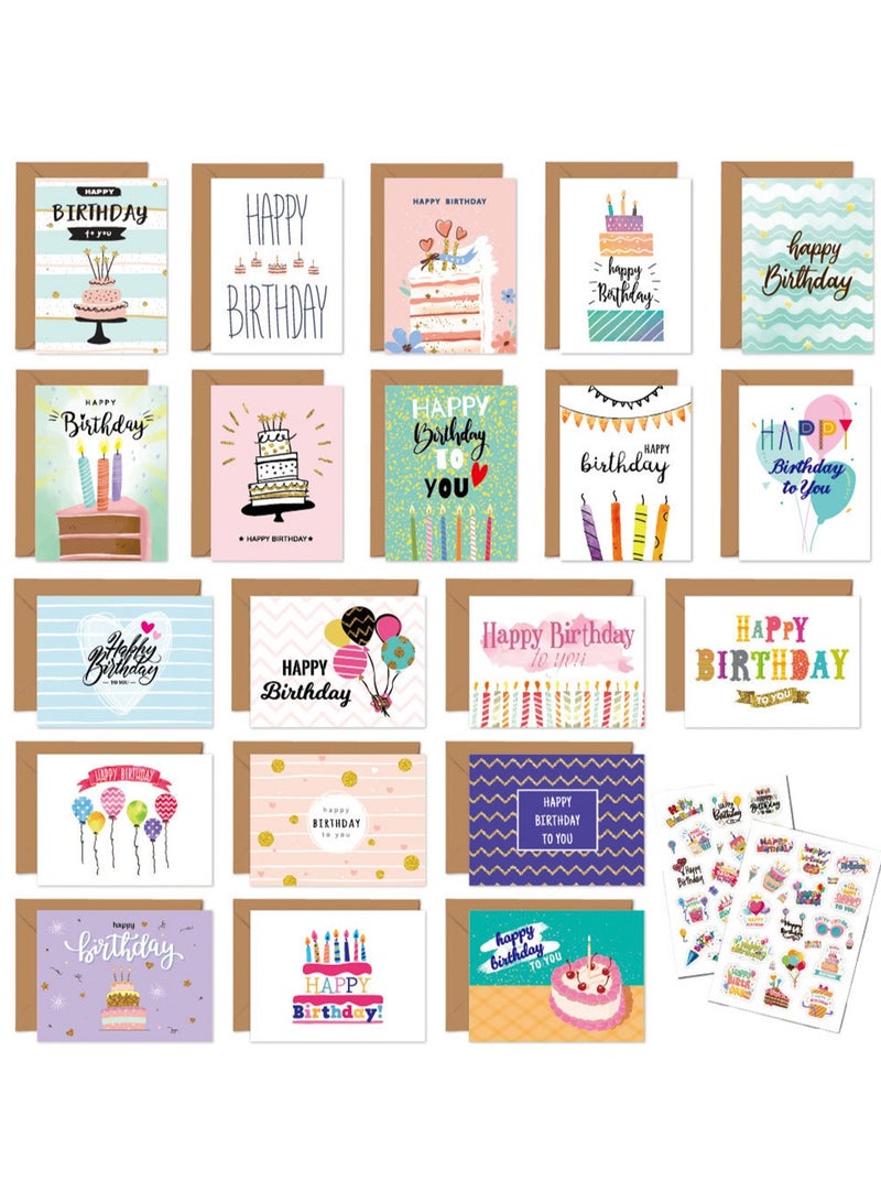 20 Cute Birthday Cards Set, Suitable For Birthday Gifts For Boys And Girls Thick Card Stock With High-Quality Envelopes (Type 2) - Image 1