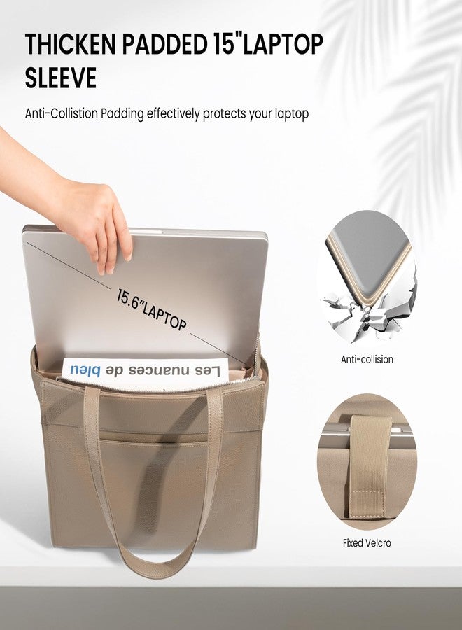 befen Genuine Leather Tote Bag for Women Work,Leather Tote Bag,Large Women's Zippered Shoulder Bags Purses Satchel Handbags with Top Handles Work Purse for Daily Travel,Taupe - Image 4