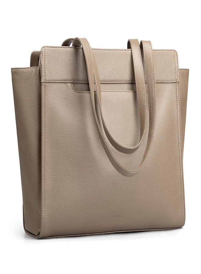 befen Genuine Leather Tote Bag for Women Work,Leather Tote Bag,Large Women's Zippered Shoulder Bags Purses Satchel Handbags with Top Handles Work Purse for Daily Travel,Taupe - Image 1