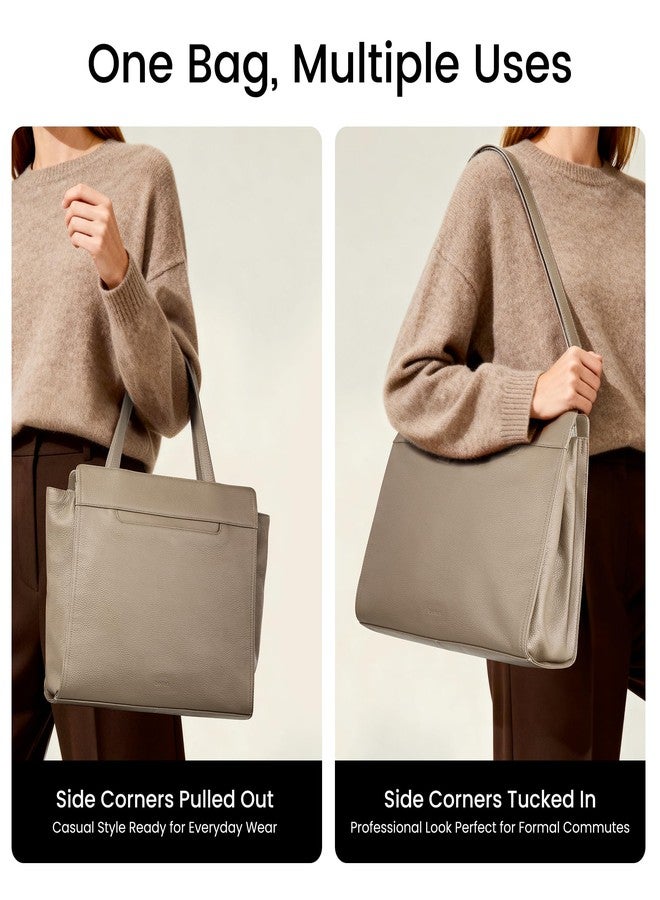 befen Genuine Leather Tote Bag for Women Work,Leather Tote Bag,Large Women's Zippered Shoulder Bags Purses Satchel Handbags with Top Handles Work Purse for Daily Travel,Taupe - Image 2