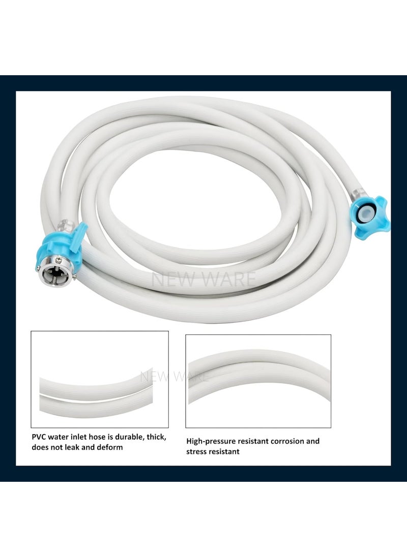 NEW WARE - New Ware 6 Meter Flexible PVC Washing Machine Inlet Hose Universal Water Inlet with Tap AdaptorConnector for Top Front Load Fully Automatic Washing Machines White - Image 1