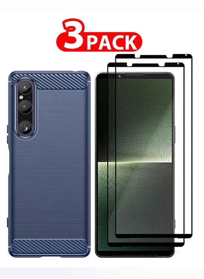 Sony Xperia 1 V Case And 2 Screen Protector Soft TPU Bumper Protective Back Blue