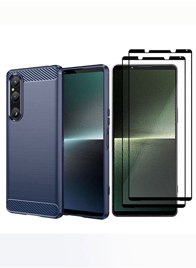 Sony Xperia 1 V Case And 2 Screen Protector Soft TPU Bumper Protective Back Blue