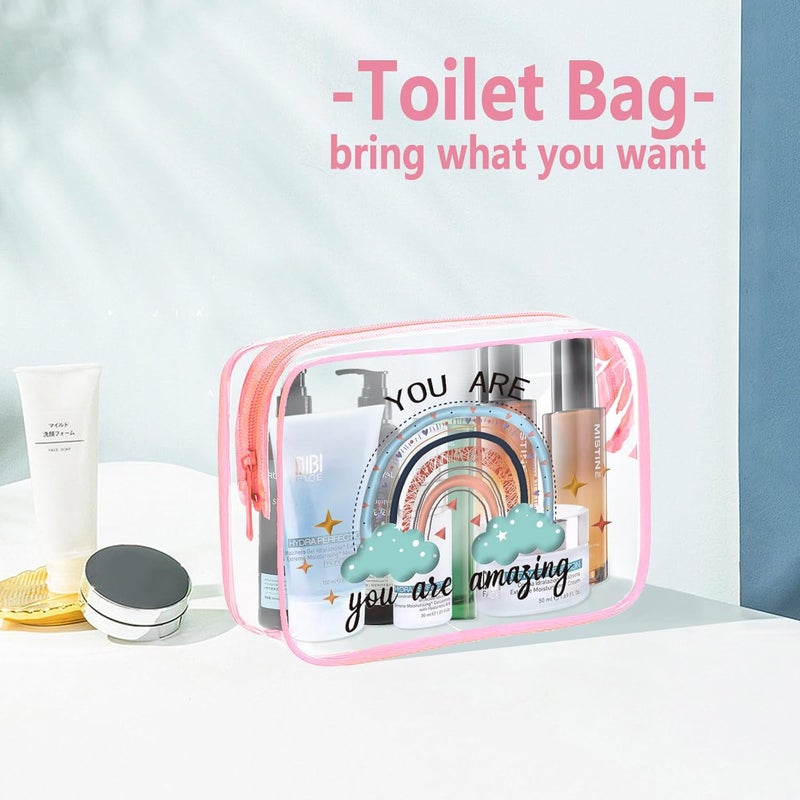TREALDATE TSA Approved Toiletry Bags 6Pcs- Clear Travel Bag for Toiletries, Carry on Airport Airline Compliant-Bag,Clear Makeup Bag Toiletry bags Quart Size Traveling,Pink - Image 4