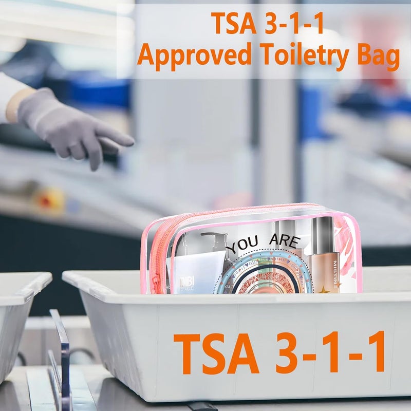 TREALDATE TSA Approved Toiletry Bags 6Pcs- Clear Travel Bag for Toiletries, Carry on Airport Airline Compliant-Bag,Clear Makeup Bag Toiletry bags Quart Size Traveling,Pink - Image 3
