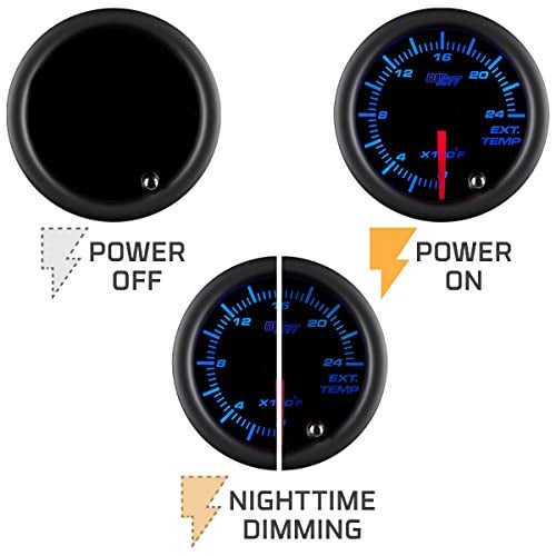 GLOWSHIFT مجموعة مقياس درجة حرارة غاز العادم GlowShift Tinted 7 Color 2400F - تشمل مجس EGT نوع K 1/8-27 NPT والأسلاك - عرض متعدد الألوان - قرص أسود - عدسة مدخنة - للسيارة والشاحنة - 2-1/16" 52mm - Image 5