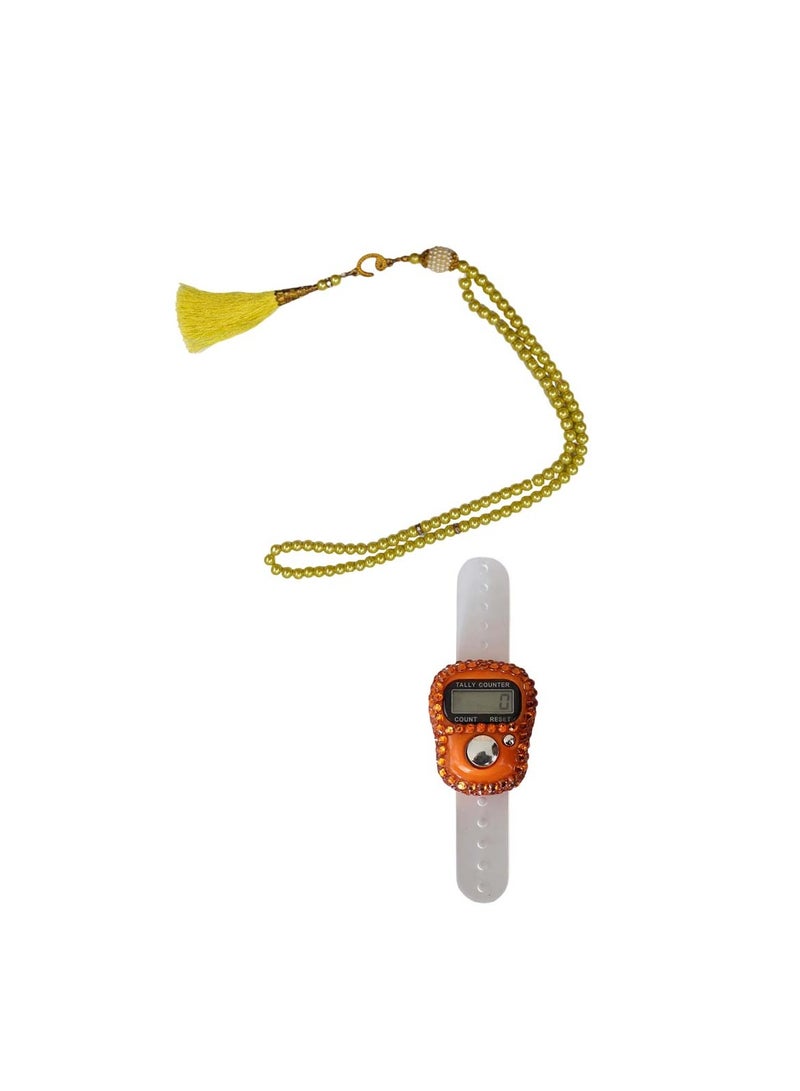 Huitich Islamic Gift Set with Keychain Digital Tasbeeh Counter & Prayer Beads Brown - Image 3