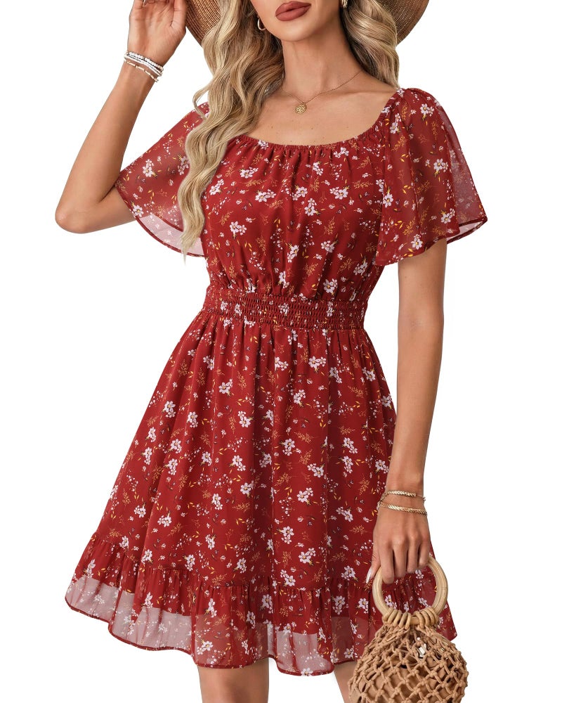 Timeson Summer Dress for Women: Vintage Sweet Breathable Polyester Adjustable Neckline Flattering Womens Dresses Casual Office Work Business Teacher — Womens Sundresses Spring Church Daily Wear Red - Image 2