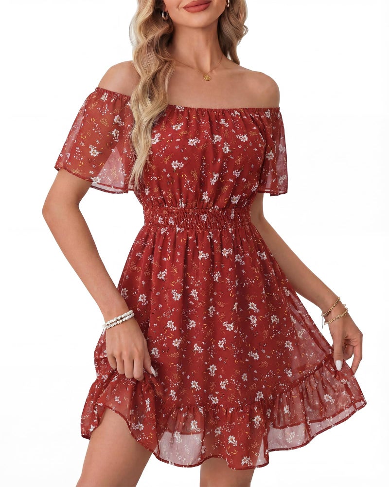 Timeson Summer Dress for Women: Vintage Sweet Breathable Polyester Adjustable Neckline Flattering Womens Dresses Casual Office Work Business Teacher — Womens Sundresses Spring Church Daily Wear Red - Image 1