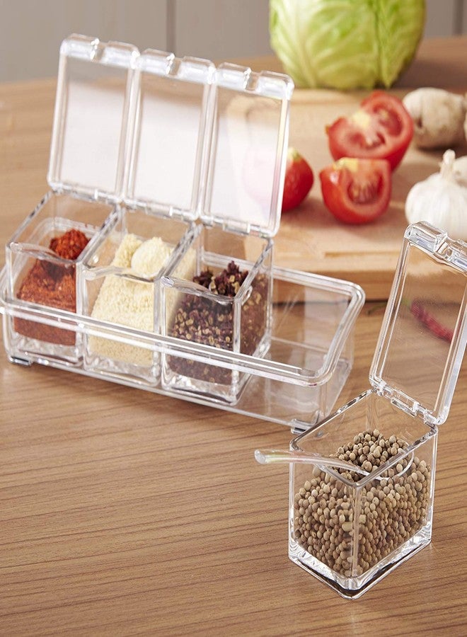 Onmall Crystal Spice Seasoning Box Transparent Masala Dani with 4 Box & 4 Spoons Acrylic Container Jar for Spice Salt Sugar Cruet Condiment - Image 4