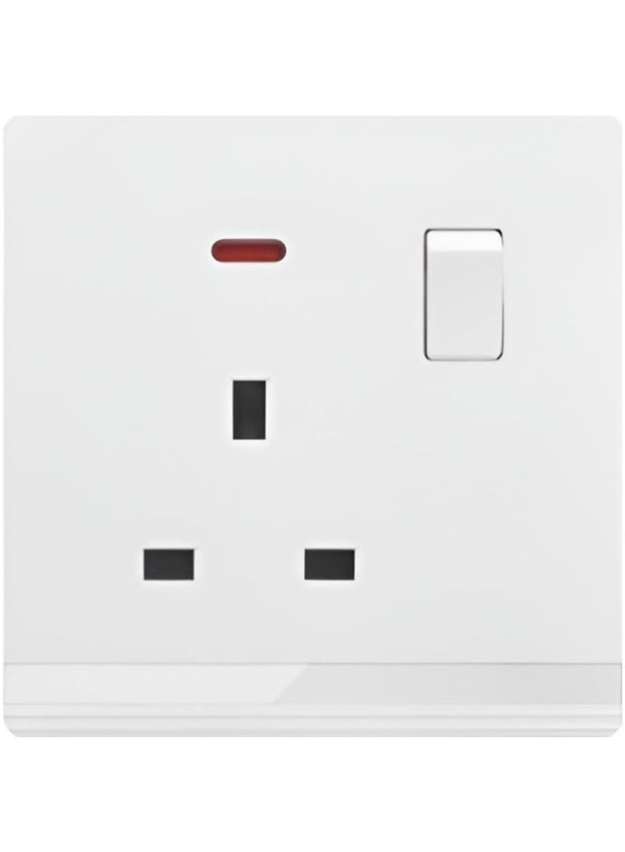 13A Switched Socket Outlet with Indicator – UK 3-Pin Single Gang Wall Plug Socket, White Polycarbonate, Shuttered Design, for Home, Office & Commercial Use – Safe, Durable & Easy to Install - Image 1