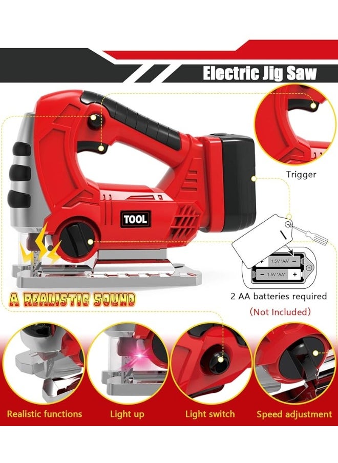 EP EXERCISE N PLAY Kids Tool Set with Electric Toy Drill Chainsaw Jigsaw Toy Tools, Realistic Kids Power Construction Pretend Play Tools Set Toy STEM Playset Toddler Toys Kit for Toddler Boy Girl Kid Child Tool Set Toy  - Image 1