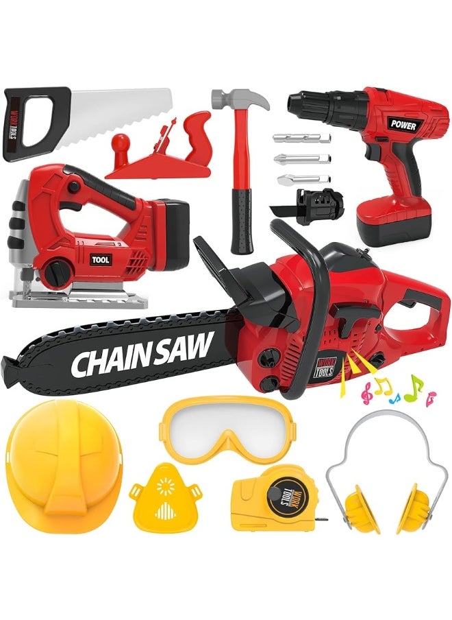 EP EXERCISE N PLAY Kids Tool Set with Electric Toy Drill Chainsaw Jigsaw Toy Tools, Realistic Kids Power Construction Pretend Play Tools Set Toy STEM Playset Toddler Toys Kit for Toddler Boy Girl Kid Child Tool Set Toy  - Image 4