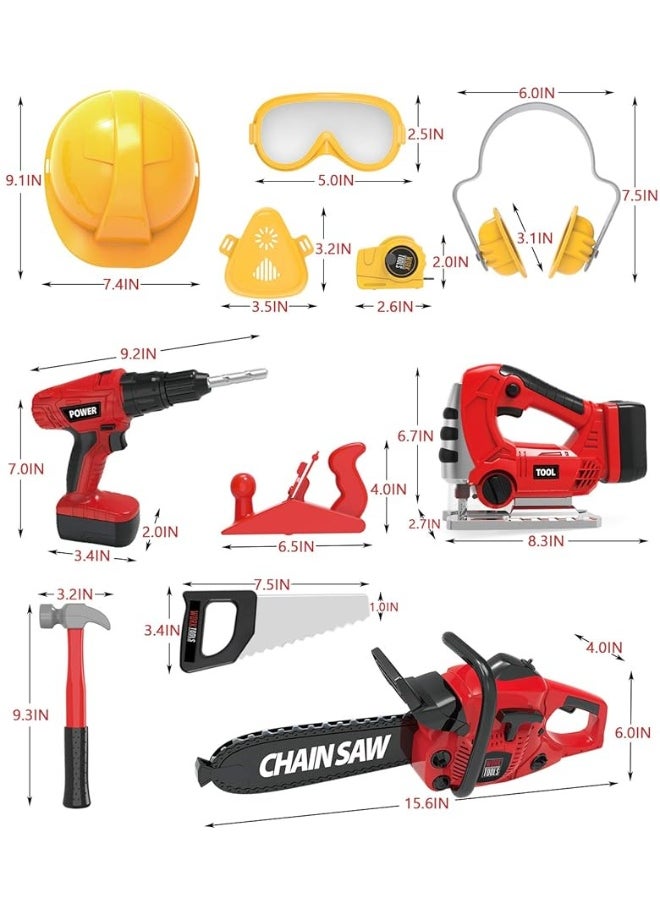 EP EXERCISE N PLAY Kids Tool Set with Electric Toy Drill Chainsaw Jigsaw Toy Tools, Realistic Kids Power Construction Pretend Play Tools Set Toy STEM Playset Toddler Toys Kit for Toddler Boy Girl Kid Child Tool Set Toy  - Image 5