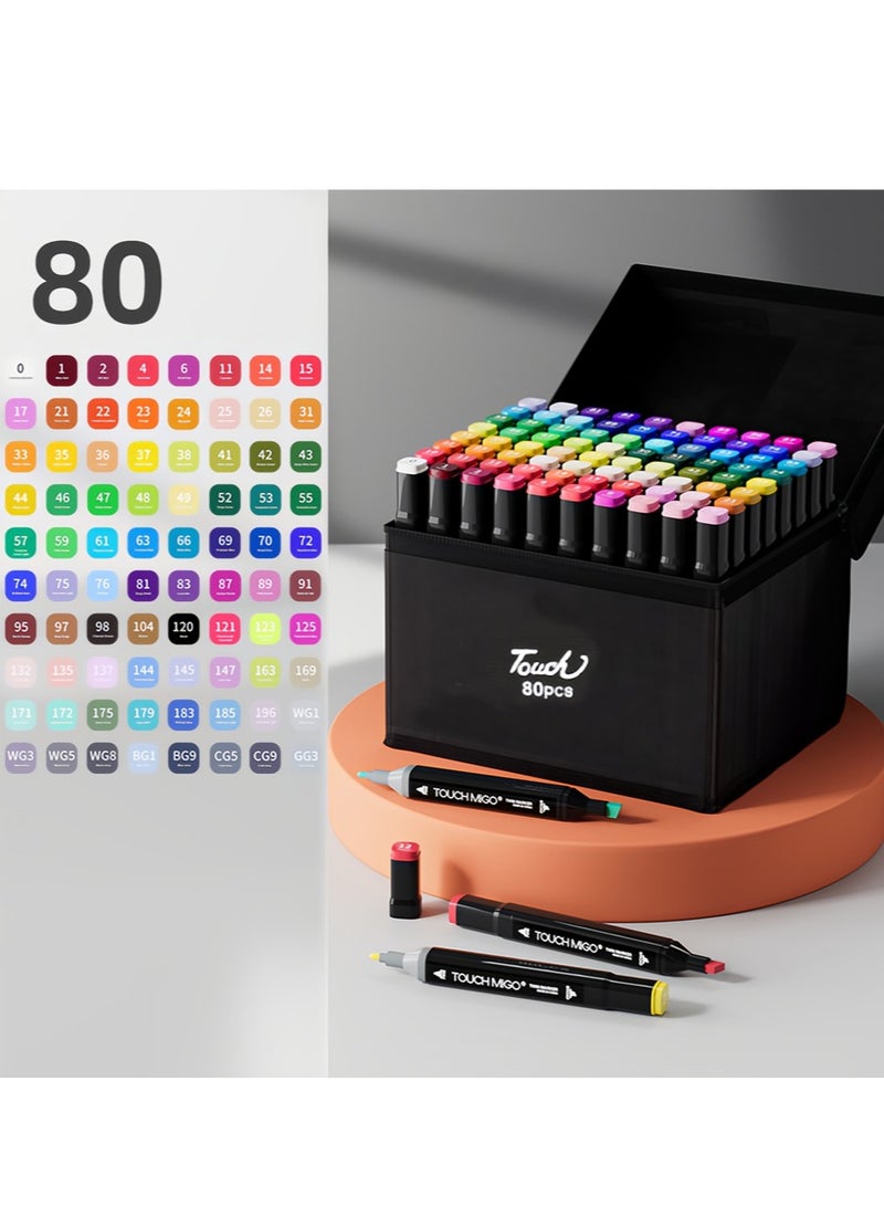 تاتش مجموعة أقلام تحديد 80 لونًا بأقلام ألوان مائية ثنائية الرأس زيتية للرسم والتلوين والاستخدام اليومي والهدايا - Image 1