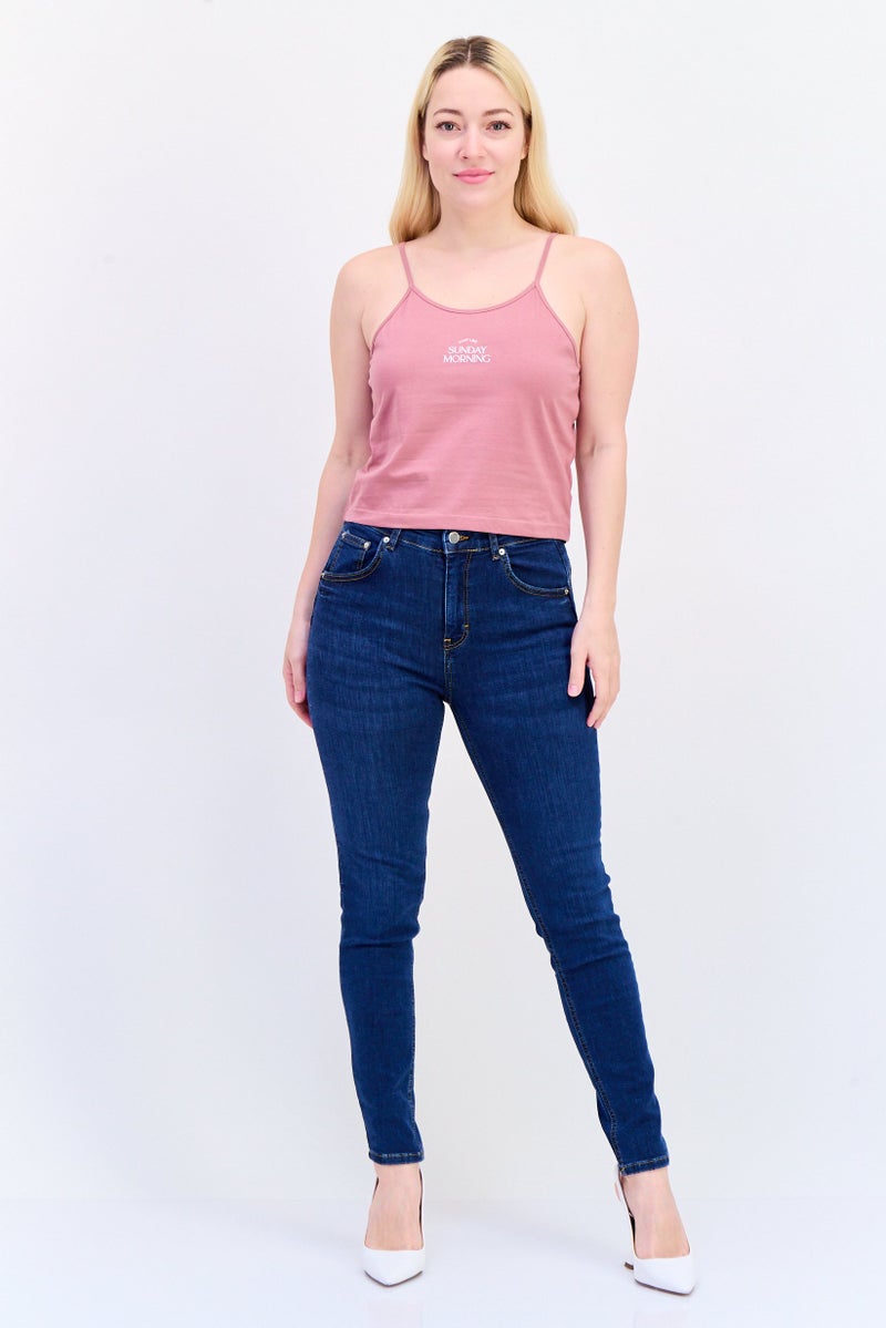 ONLY Women U Neck Sleeveless Graphic Print Tank Top, Mauve - Image 2