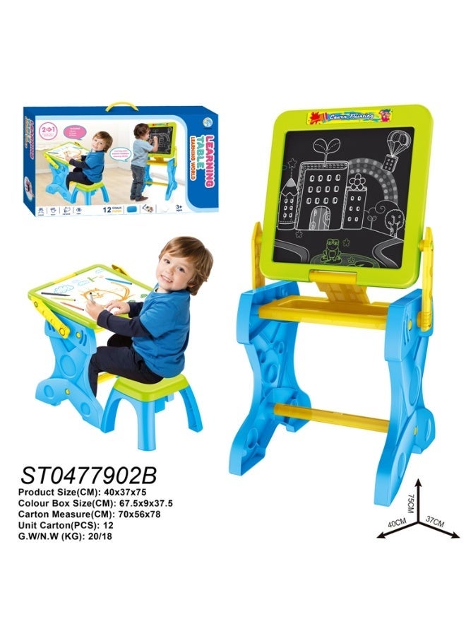 2 في 1 طاولة تعليم للأطفال وحامل رسم مع كرسي للأطفال - Image 3