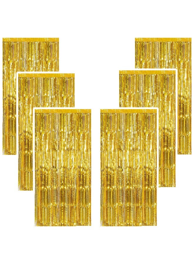 TOYXE Foil Fringe Tinsel Curtains for Photo Backdrop Party Decorations Golden Pack of 6 Pcs - Image 1
