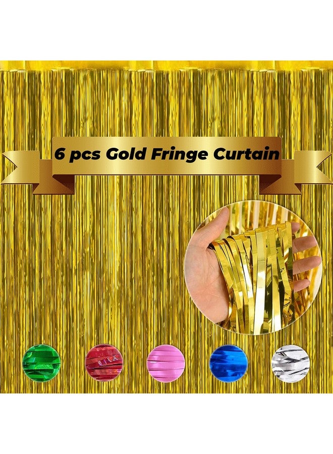 TOYXE Foil Fringe Tinsel Curtains for Photo Backdrop Party Decorations Golden Pack of 6 Pcs - Image 2
