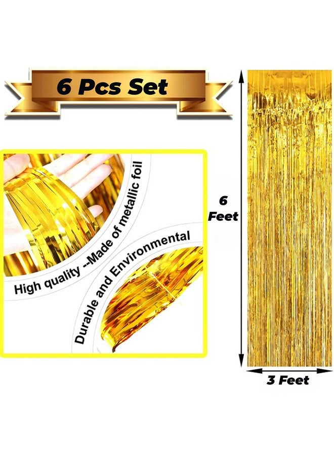 TOYXE Foil Fringe Tinsel Curtains for Photo Backdrop Party Decorations Golden Pack of 6 Pcs - Image 3