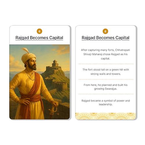 Kapier Chhatrapati Shivaji Maharaj Life Story Flash Cards for Kids | Number Sequenced Educational Cards | 29 Waterproof Laminated Flashcards | for 1 2 3 4 5 6 7 8 Year Old | Rounded Edges - Image 1
