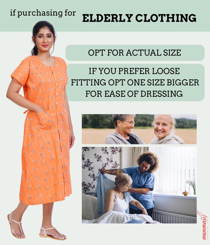 MENMAII Women's[L-4XL] Full Open/Front Buttoned [a Kind of Adaptive Clothing] Multipurpose Nighty for Maternity/Pregnancy/Elderly/Patient/Feeding/Hospital Purpose Nighty(Light Orange_3XL/ Calf Length - Image 5