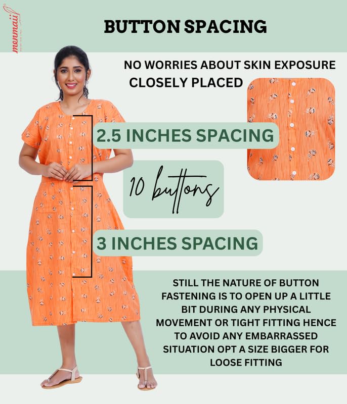 MENMAII Women's[L-4XL] Full Open/Front Buttoned [a Kind of Adaptive Clothing] Multipurpose Nighty for Maternity/Pregnancy/Elderly/Patient/Feeding/Hospital Purpose Nighty(Light Orange_3XL/ Calf Length - Image 2