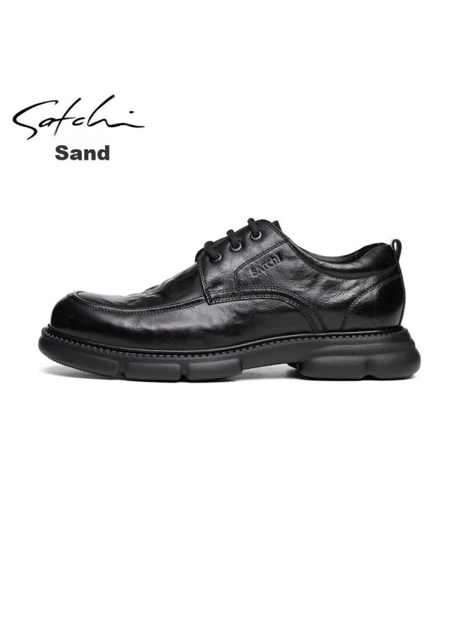 Satchi Men's Shoes, Cowhide Thick-soled Comfortable Shoes, Men's Sneakers, Casual Leather Shoes, 752442278z, Black B, Size 42 - Image 1