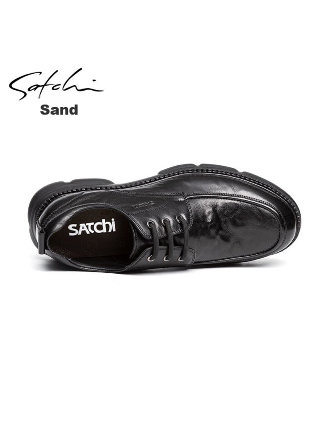 Satchi Men's Shoes, Cowhide Thick-soled Comfortable Shoes, Men's Sneakers, Casual Leather Shoes, 752442278z, Black B, Size 42 - Image 2