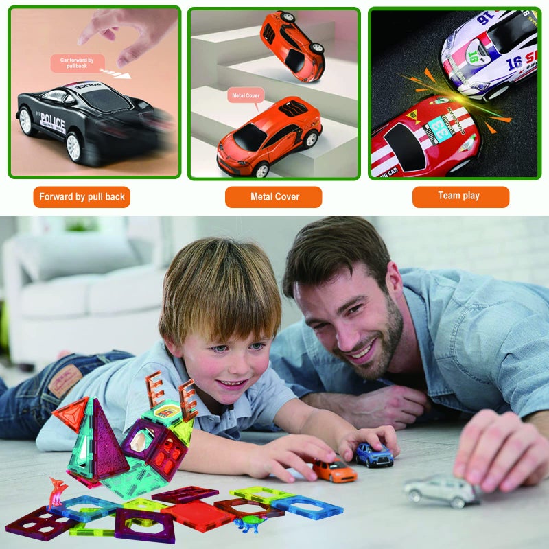 BUBUQE Magnetic Tiles Parking Building Playset with 10 Pull-Back Metal Cars for Kids Construction STEM Toy Preschool Creativity Learning Birthday Gift for Girls Boys Toddlers 3 4 5 6 7 8 - Image 4