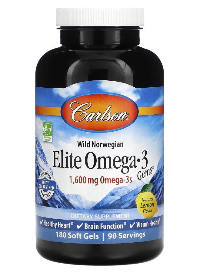 جواهر أوميغا-3 النرويجية البرية النخبة بنكهة الليمون 1600 ملغ 180 كبسولة لينة (800 ملغ لكل كبسولة لينة)