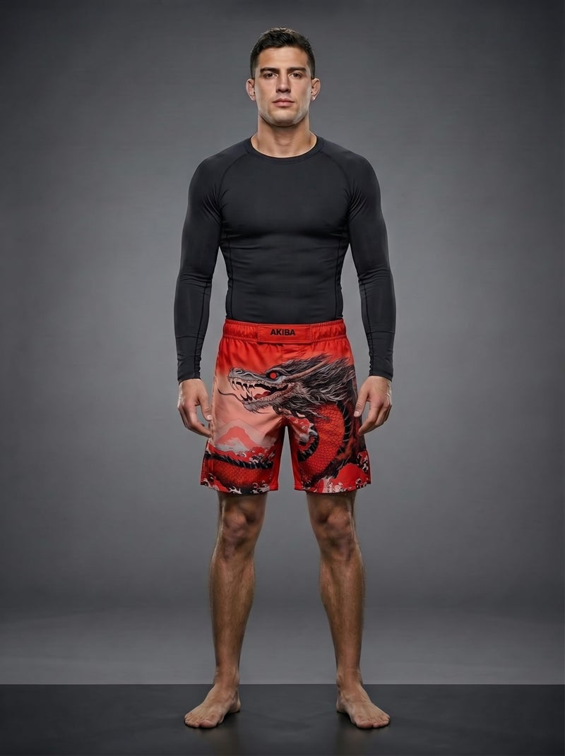 AKIBA Combat MMA Sublimation Printing Shorts (Red, S) - Embroidered Logo,Training & Kickboxing,Regular Fit, Fighting Shorts for Martial Arts, Cage Fight, Boxing, Grappling - Image 2
