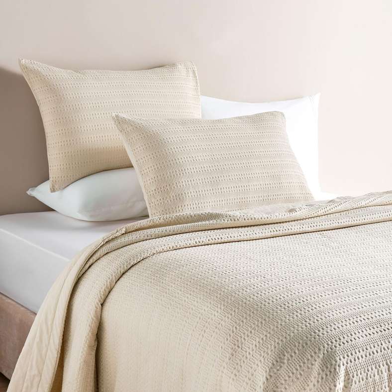 Waffle Stripe 3- piece Quilted Bedspread Set 220x240cm - Linen